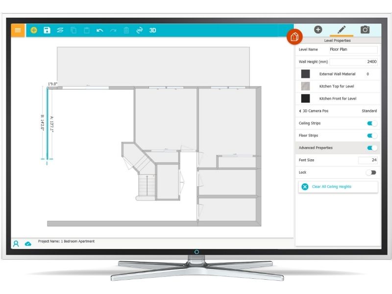 RoomSketcher app used on a windows computer to draw a floor plan.