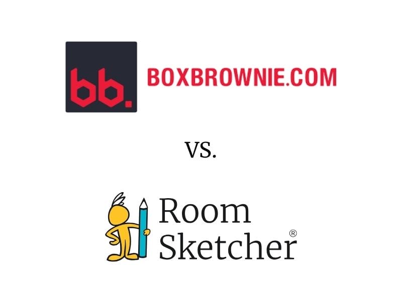 BoxBrownie.com vs. RoomSketcher logo. The BoxBrownie.com logo is at the top of the image, while the RoomSketcher logo is at the bottom.