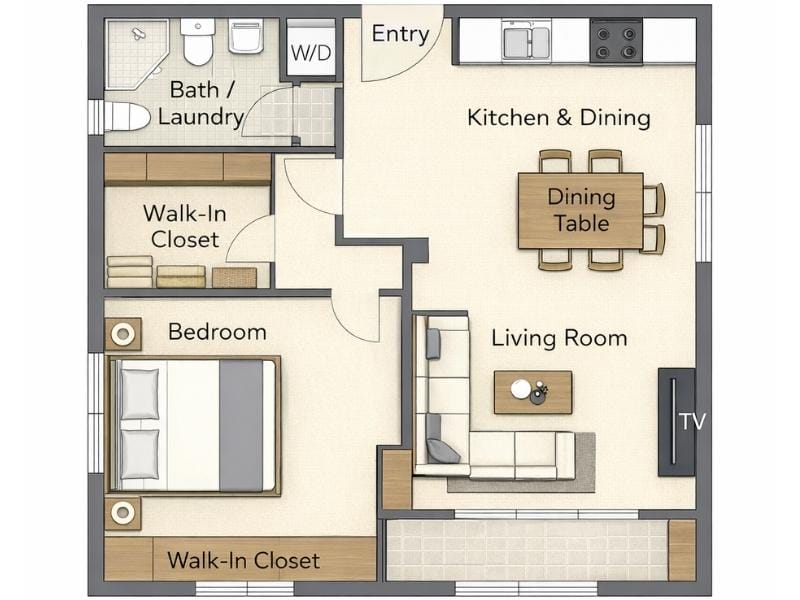 Floor plan generated by AI with visible mistakes such as rooms without doors and added hallways.