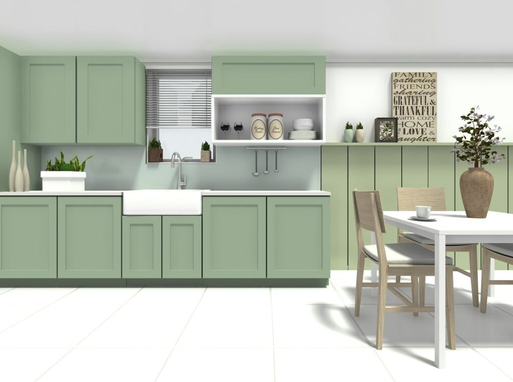 Open kitchen layout green color