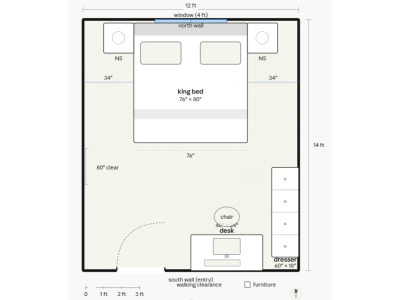 Bedroom layout generated by the AI Claude.