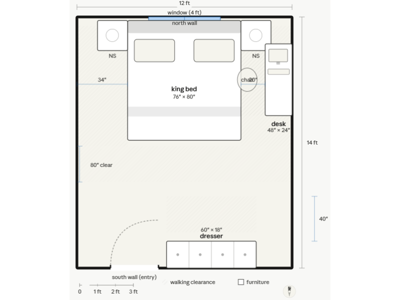 A floor plan generated by the AI Claude after the user asked to change the placement of the desk.