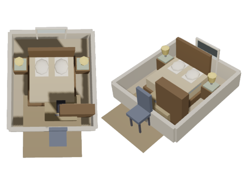 3D floor plan of a bedroom generated by Claude.