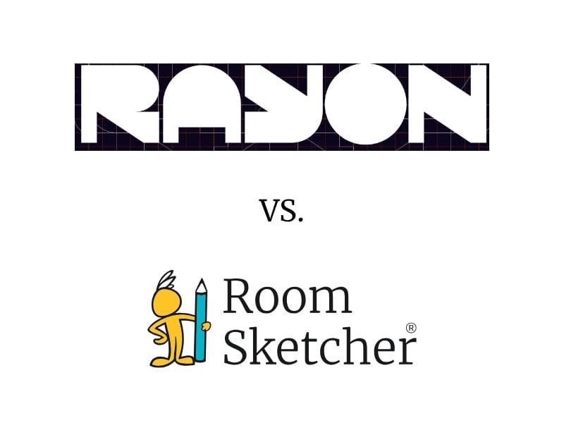 Rayon vs RoomSketcher logos. On top of the image is the Rayon logo, below it is text that reads vs. At the bottom of the image is the RoomSketcher logo.