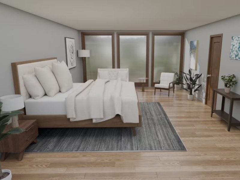 Houzz Pro 3D visualization of a bedroom in wooden style.