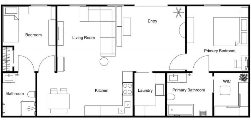 Retirement home with two bedrooms.