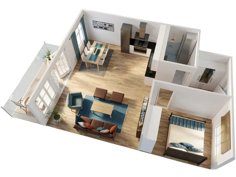 AI Render of an apartment created in RoomSketcher's home design software.