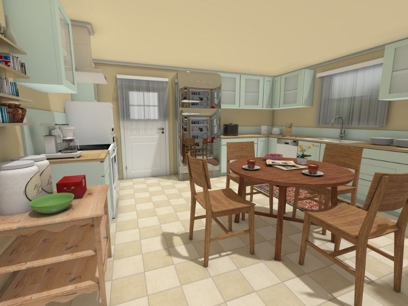 Lorelai and Rory's kitchen from Gilmore Girls rendered in 3D.