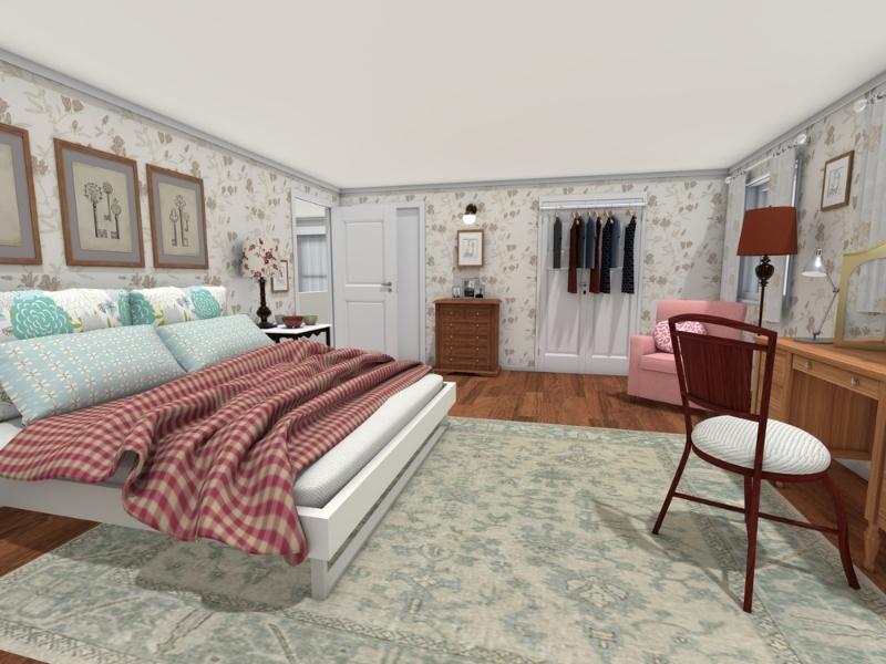 Lorelai's bedroom in Gilmore Girls rendered in 3D.