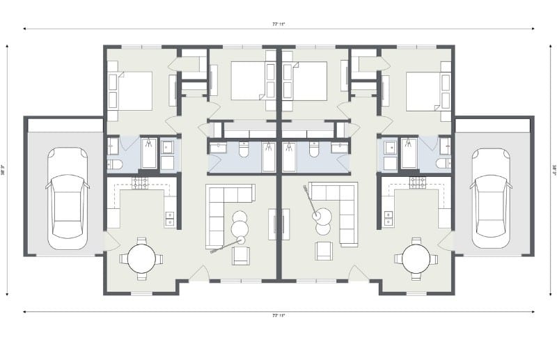 Open concept duplex house plan.