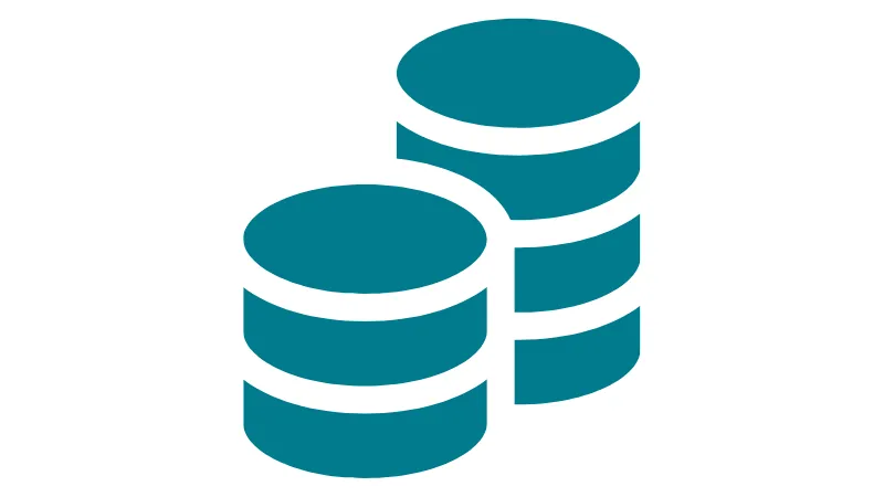 Teal stacked coins icon representing pricing.