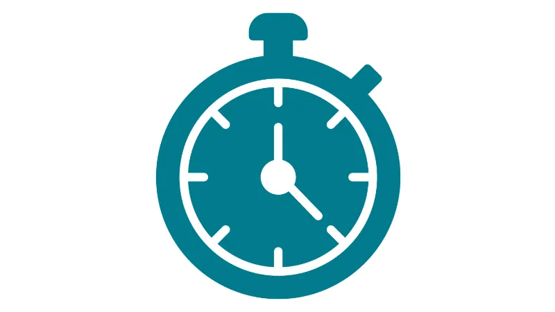 Teal stopwatch icon representing fast turnaround