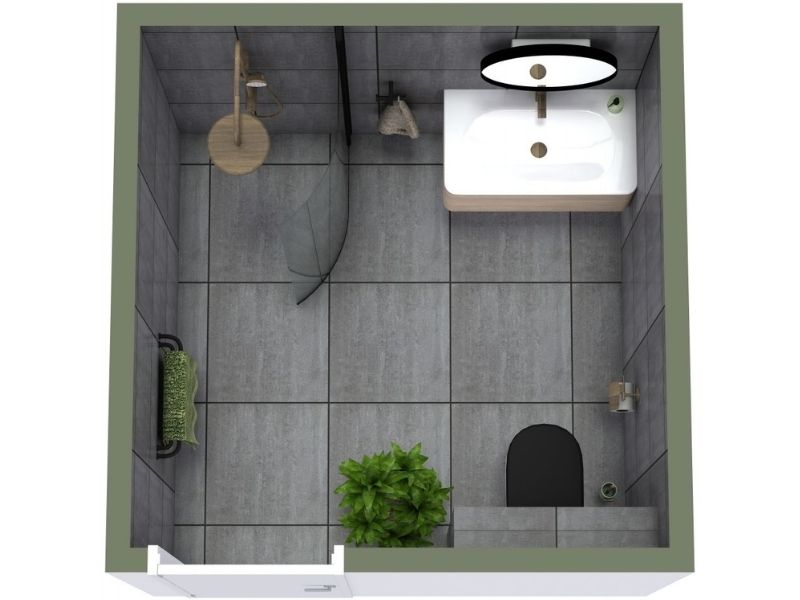 Square bathroom floor plan layout.