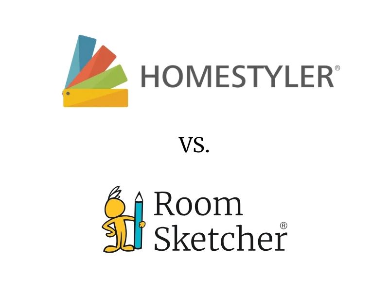 Homestyler vs RoomSketcher logo comparison. The Homestyler logo is placed on top, and the RoomSketcher logo is placed at the bottom of the image.