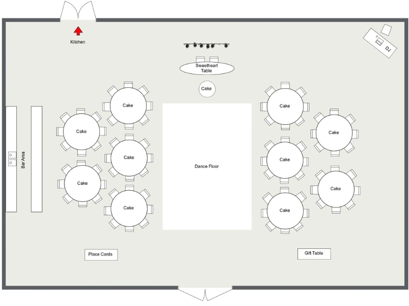 2D floor plan of a wedding reception.