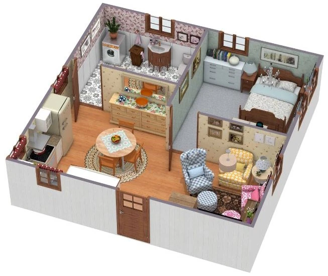 3d rendering of a senior living floor plan