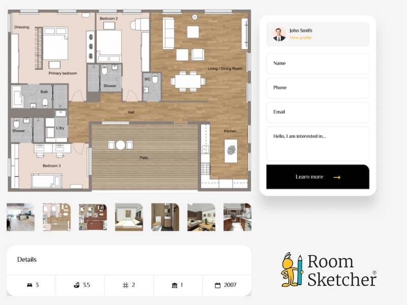 Real estate listing page with Matterport 3D tour and RoomSketcher 2D Floor plan, and more