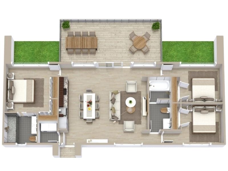 Three bedroom apartment plan.