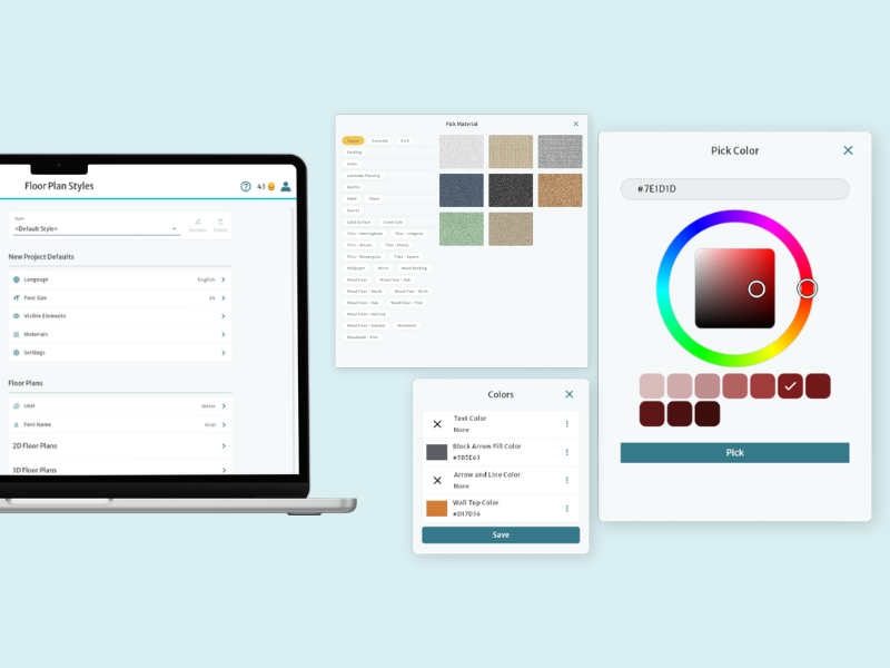 The style customization and options available on Web Portal with RoomSketcher's latest update.