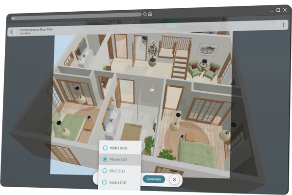 Pro and Team RoomSketcher subscribers can also access AI Render from Live 3D for added visualization options.