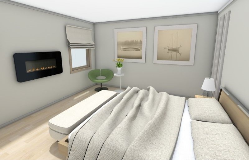 Grundriss für Hotelzimmer mit Doppelbett und durchdachter Raumaufteilung