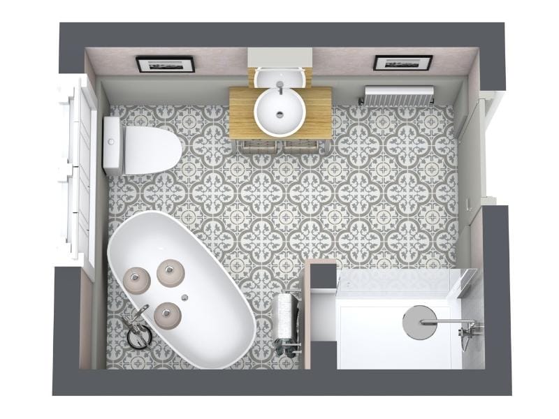 Grundriss für ein mittelgroßes Badezimmer im Shabby-Chic-Stil