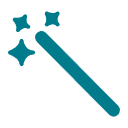 Symbol eines Zauberstabs mit drei funkelnden Sternen.
