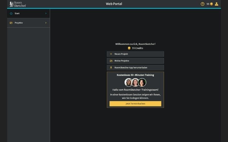 RoomSketcher-Webportal – Startseite