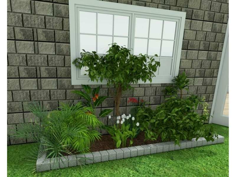 Pflanzbeet im Garten mit Sträuchern und Blumen