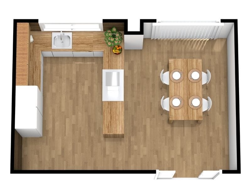 Grundrisse für U-förmige Küchen: moderner Küchenplan mit Halbinsel und Essplatz