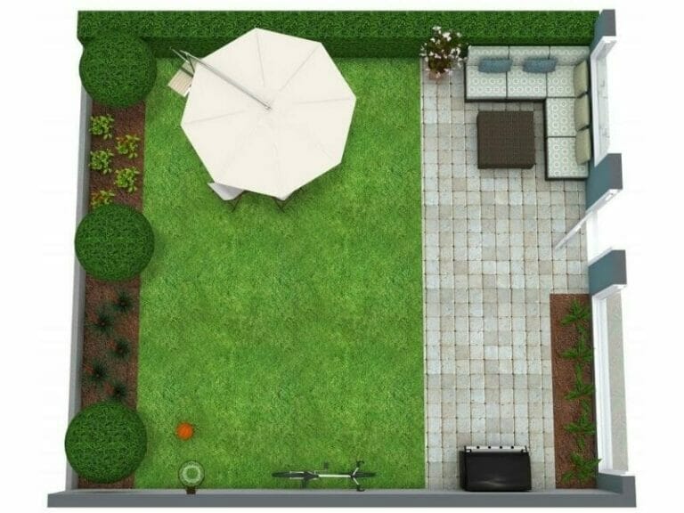 Einfache Gartengestaltung, 3D Grundriss.