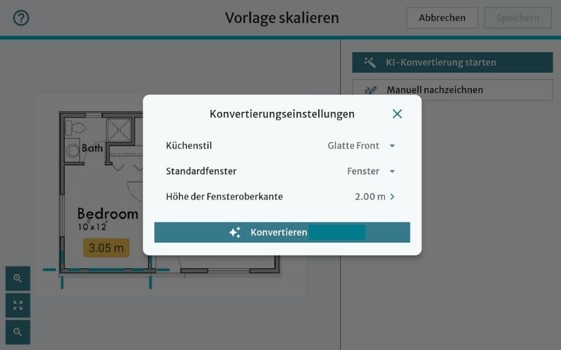 Der Ausgangspunkt für die KI-Konvertierung in RoomSketcher.