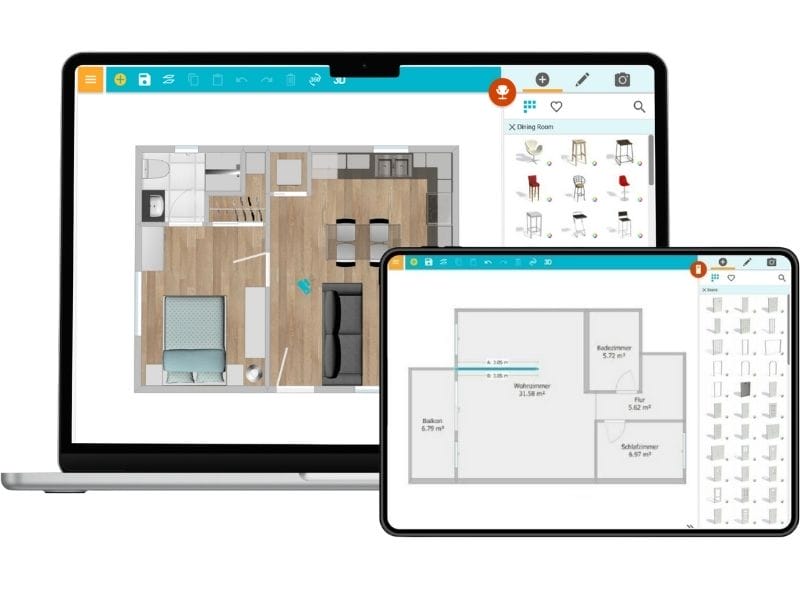 Wechseln Sie zwischen Ihren RoomSketcher Projekten auf Laptops und Android-Tablets.