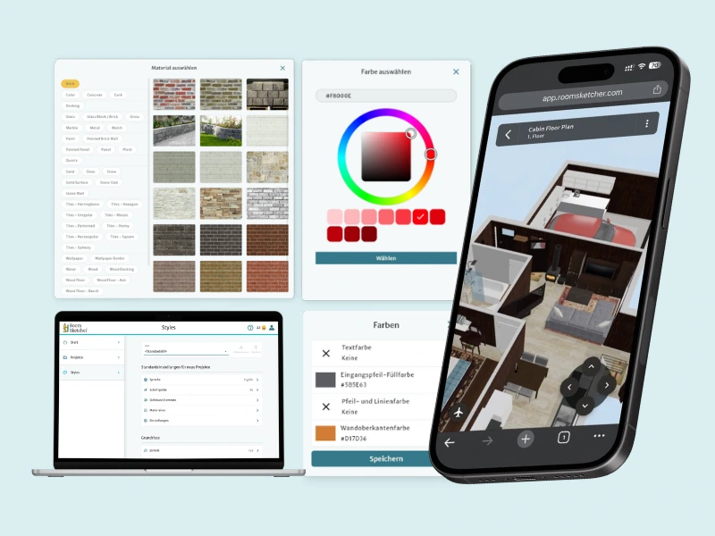 Die Live 3D Funktion von RoomSketcher funktioniert jetzt auch auf Smartphones. Zusätzlich haben Sie die Möglichkeit, das Erscheinungsbild Ihrer Grundrisse anzupassen und Benutzer zu verwalten.