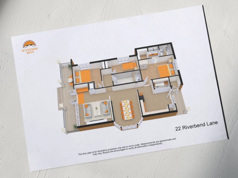Ein mit Styles individuell angepasster und farblich abgestimmter 3D Grundriss von RoomSketcher.