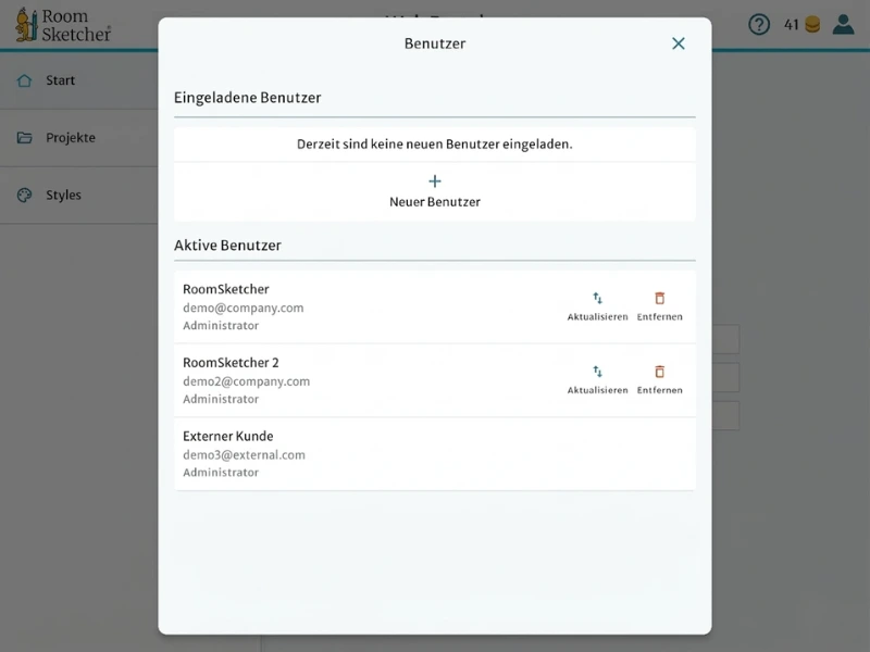 Verwalten Sie weitere Benutzer und arbeiten Sie mit ihnen zusammen, mit Ihrem RoomSketcher Team-Abonnement.