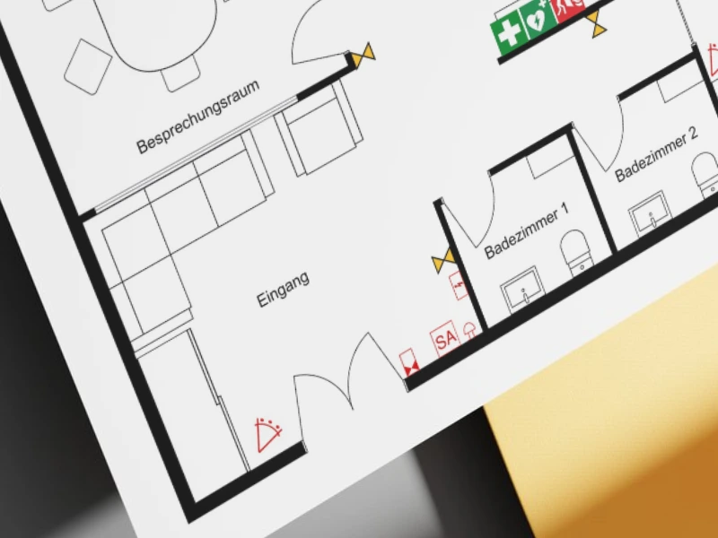 Ein Elektro-Grundriss, der die Planung eines Bürosicherheitssystems mit RoomSketcher zeigt