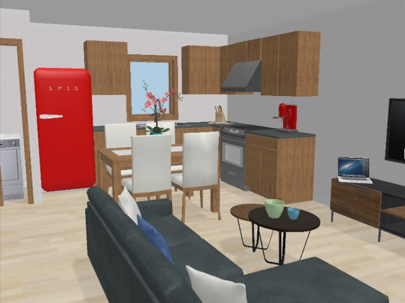 Ein RoomSketcher 3D Foto einer Küche, das als Eingabe für KI Render verwendet wird.