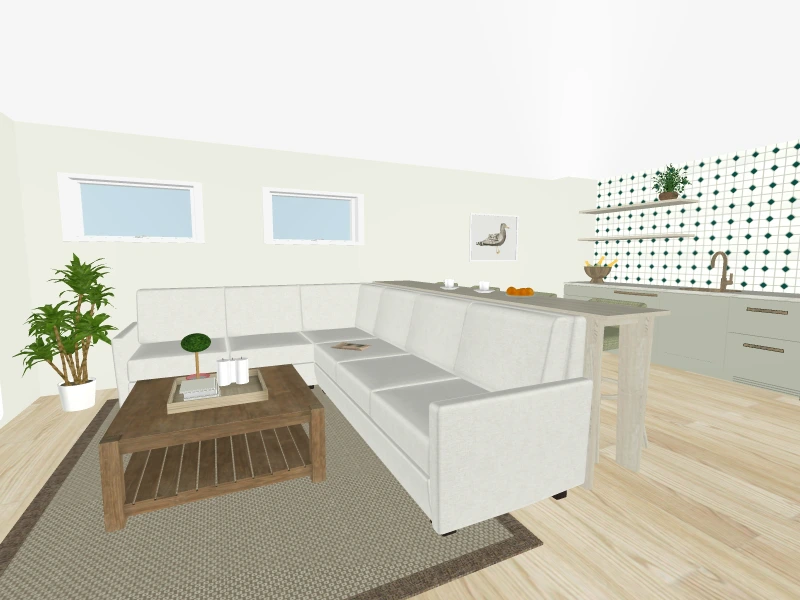 Ein RoomSketcher 3D Foto eines Wohnzimmers, das als Eingabe für KI Render verwendet wird.