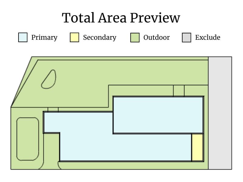 Total area preview of a floor plan with color coded visuals