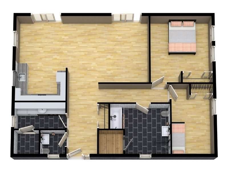 3D floor plan with minimum furniture
