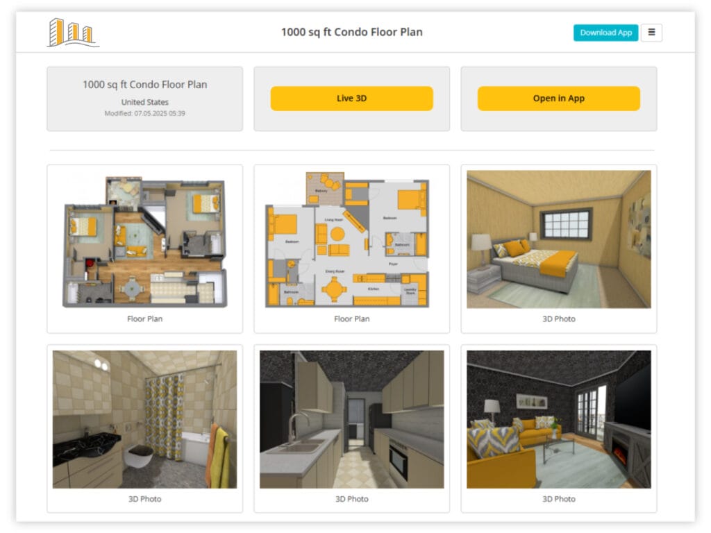 Branded project presentation with 2D & 3D floor plans, 3D Photos, logos, and more